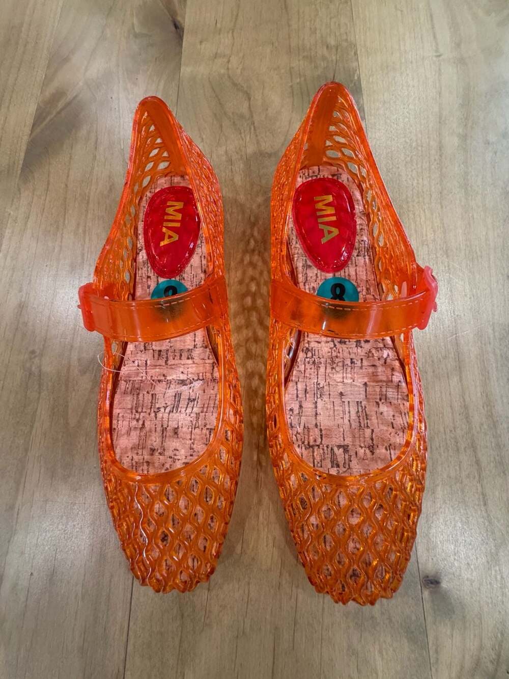MIA Orange Mesh Jelly Mary Jane Flats Size 8